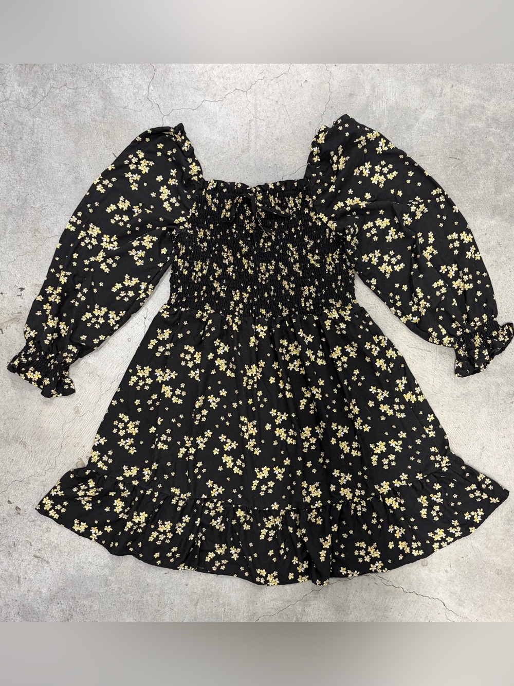 Blush Black Floral Knee length Puff-Sleeve Dress